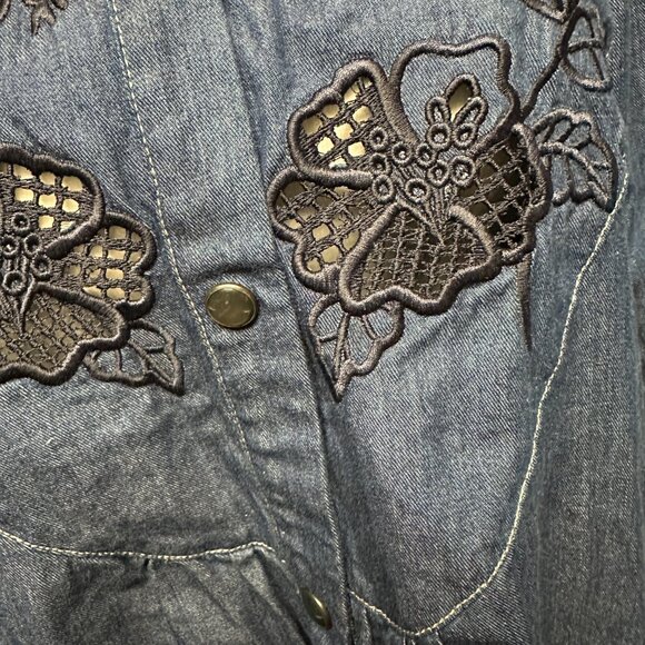 NWT! Coach Chambray Denim Embroidered Floral Shirt Dress Pockets Western Boho 0 - Picture 5 of 12